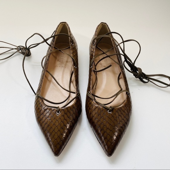 Jcrew snake skin emboss point toe brown flats NEW - Picture 3 of 7